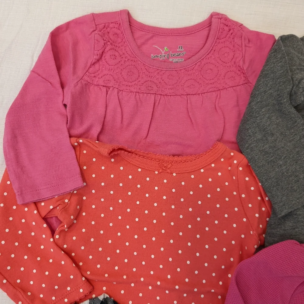 Girls size 12 months bundle of shirts pink, gingham, butterfly long sleeve